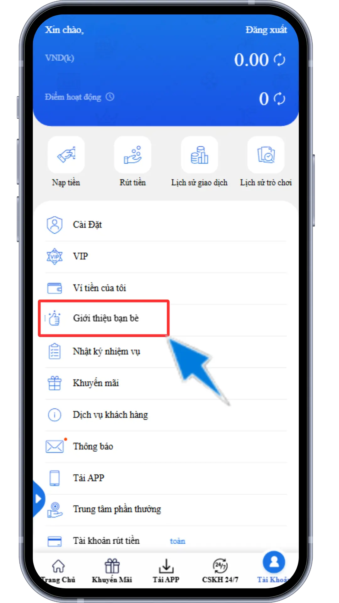 Bước 2 : Chọn >> Quảng Bá Tiếp Thị